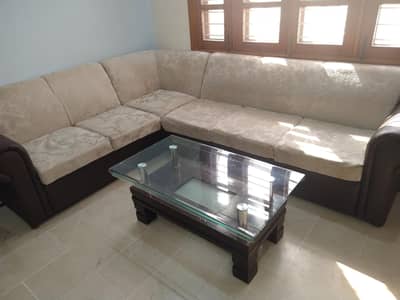 L Shaped Sofa with Table and Free 2 different Design Sofa Cover