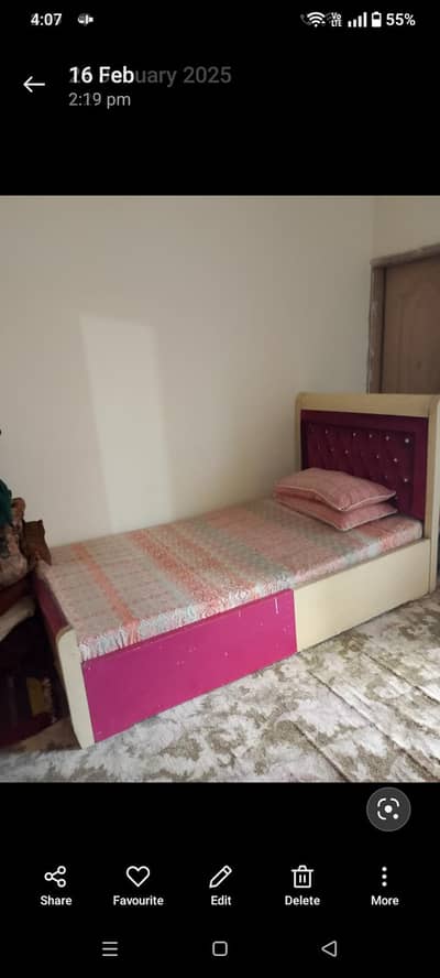single bed  pink colour without mattress