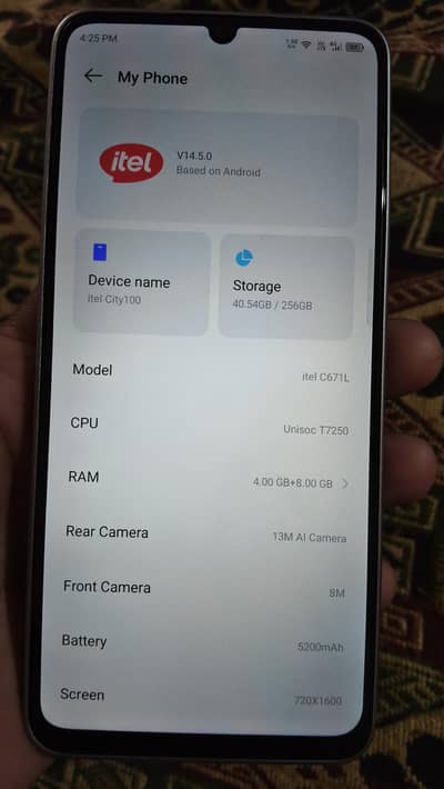 Itel city 100 4+8 gb Ram 256gb