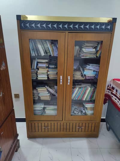 Wooden Book Shelf / Cabinet with Glass Doors – Strong & Spacious