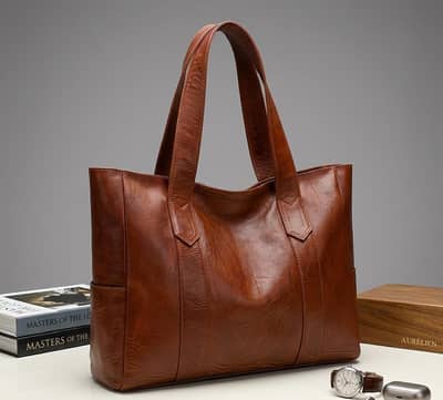 coffee colour leather branded bag
