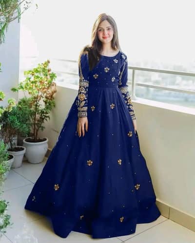 Blue Embroidered Chiffon Maxi – 2 Pcs