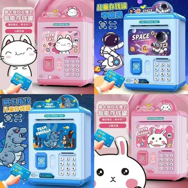 Money Bank Electronic Piggy Bank Automatic Code Key Lock Along with Bank Card and Finger Prints access ( Random Colors )