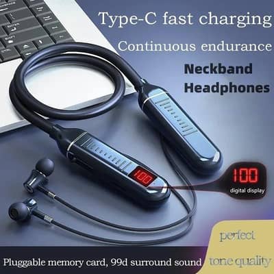 Sports Neckband Headphones Bluetooth Gaming LED Battery Display TWS