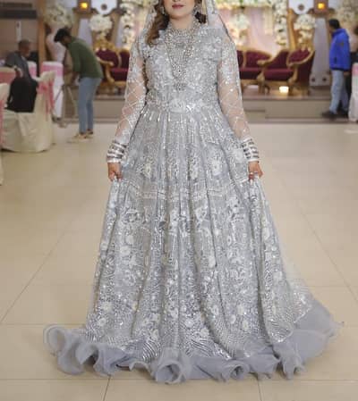  Heavy Embroidery Silver Grey Maxi – Wedding / Engagement