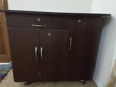 Iron Stand with Storage Cabinet – Wooden