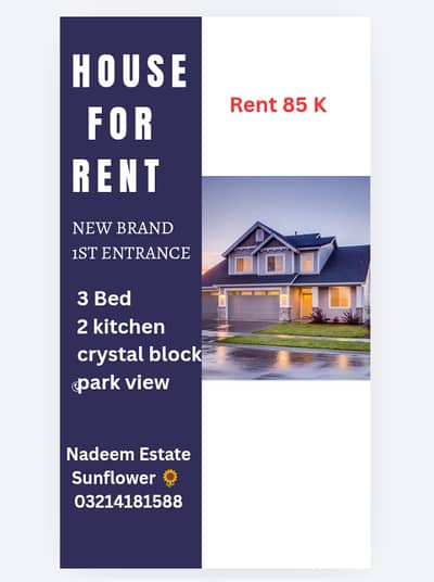 New brand 5 Marla 4 bed Double unit house for rent available