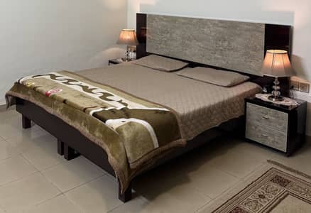 Modern Wooden Bedroom Set – Bed + Dressing Table + TV Rack