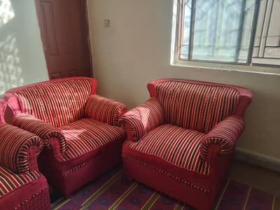 Red Sofa Set – 1 Large 3-Seater & 2 Single Sofas, Like New!