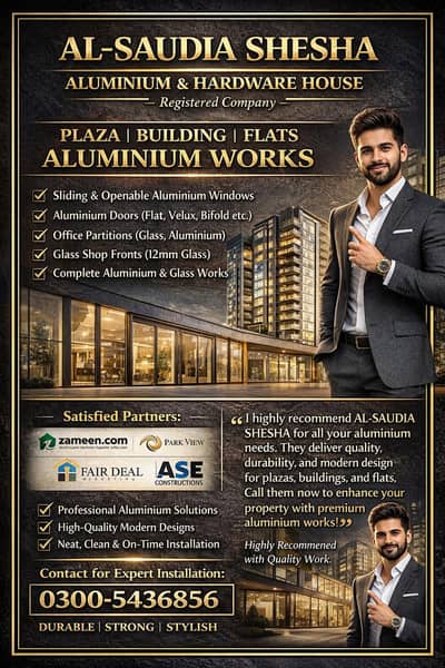 Aluminium & Glass works - windows - Doors - 12mm - Shower Cabin