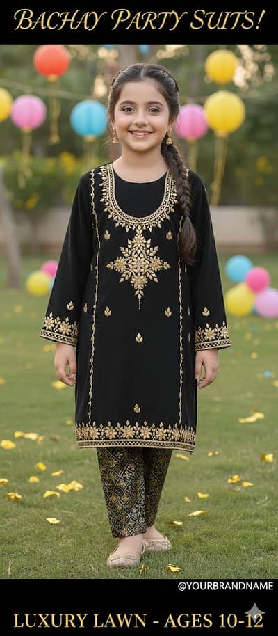New unstitched lawn suit with gota style for 10- 12 girl 2 PC lawn