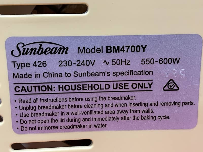 Sunbeam Automatic Bread and Dough maker/ Imported 8