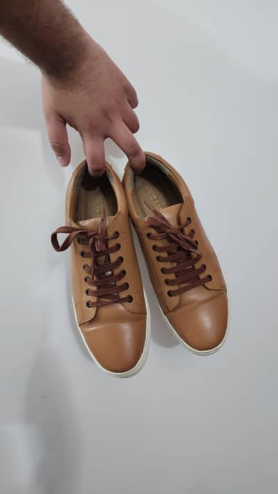 Tan Brown Pure Leather Comfortable Sneakers