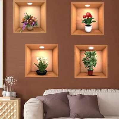 Premium 4 Pcs 3D Wall Decor Stickers - Removable & Waterproof