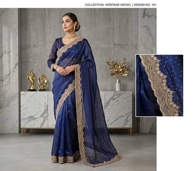 Regal Midnight Blue Embroidered Saree