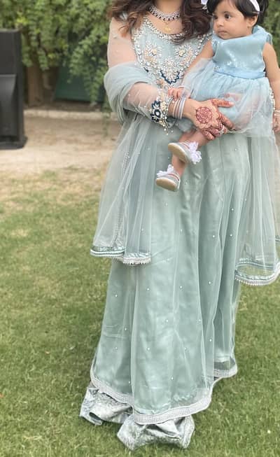 3pc long frock with lehnga