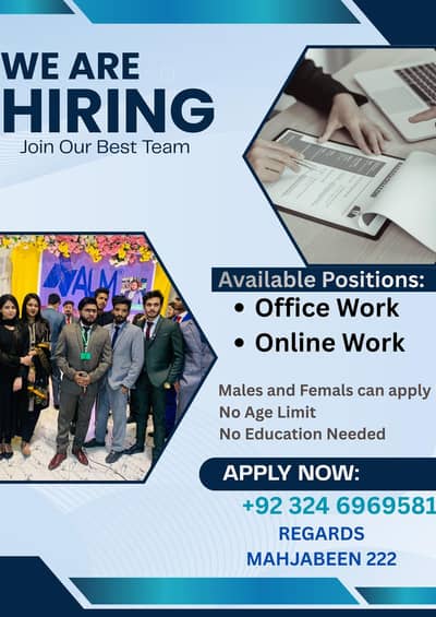 GOLDEN WORK OPPORTUNITY. . . OFFICE WORK & ONLINE WORK AVAILABLE