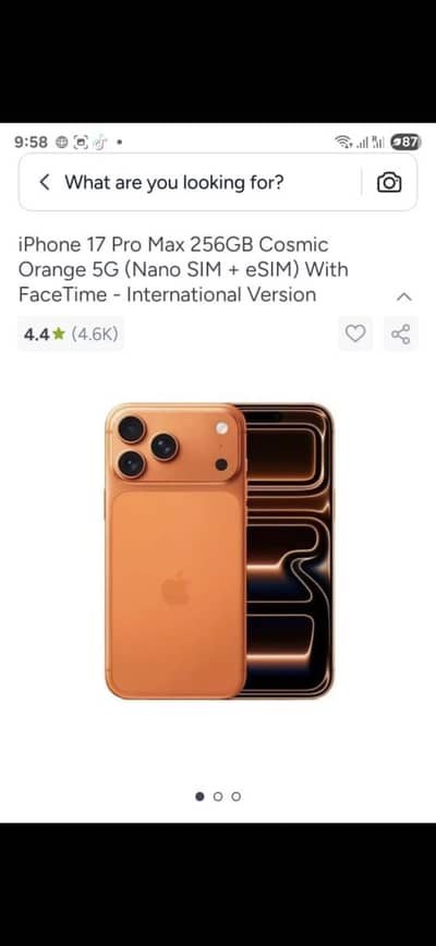 I phone 17 pro max 256 cosmic orange 5g (nano sim+esim)