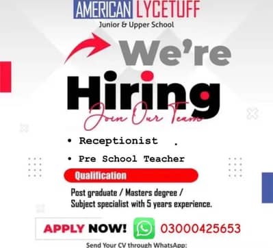 Female staff required for American Lycetuff School