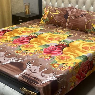 3 pcs cristal cotton printed double bedsheets