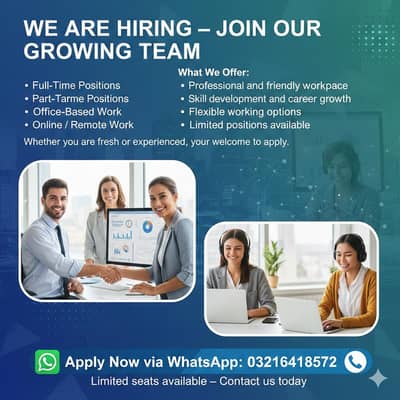 We are hiring Male and female candidates for Full-time Part-time Work