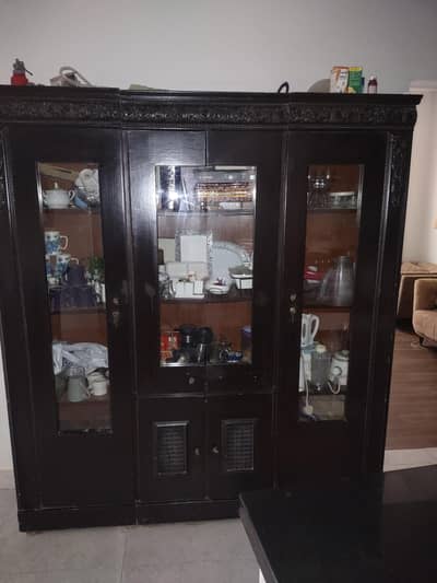 Solid Wood Display Cabinet with Glass Doors Crockery Showcase