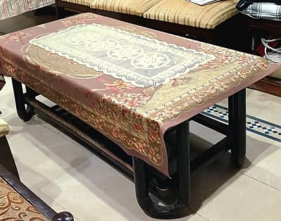 Vintage Dark Wood Coffee Table with Lower Slatted Shelf