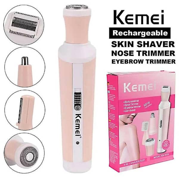 Kemeii KM-3024 4-in-1 Rechargeable Women’s Grooming Kit: Hair Removal & Shaver Set