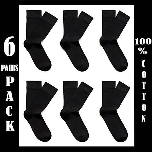 Men's Black Crew Socks, 6-Pair Pack, 100% Cotton – Comfortable for Sports and Formal Wear