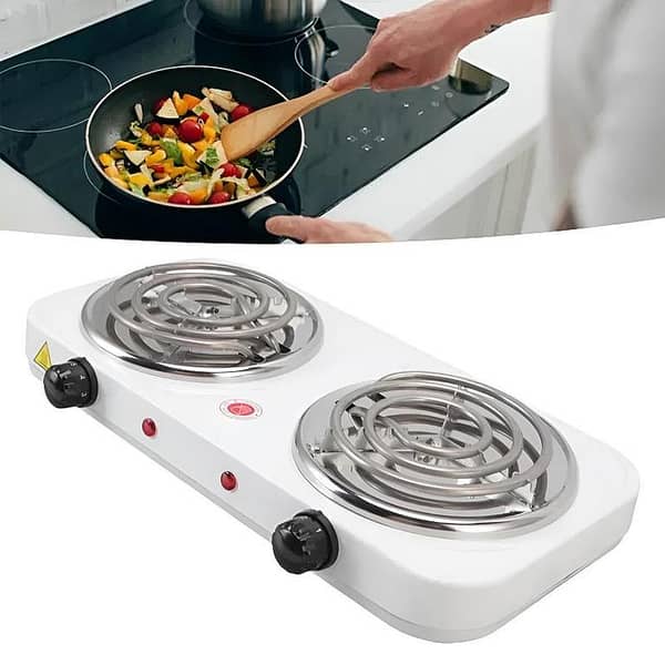 2000W Electric Dual Burner Stove: Portable double hot plate with 5-level temperature control and overheat protection