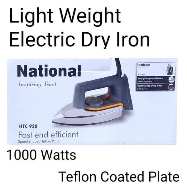 1000W Teflon-Coated Plate HTC920 Electric Dry Iron with Adjustable Temperature