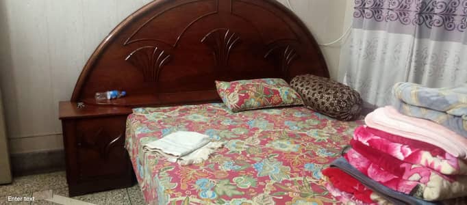 Double Size Strong Wooden Bed With Attached Side Tables