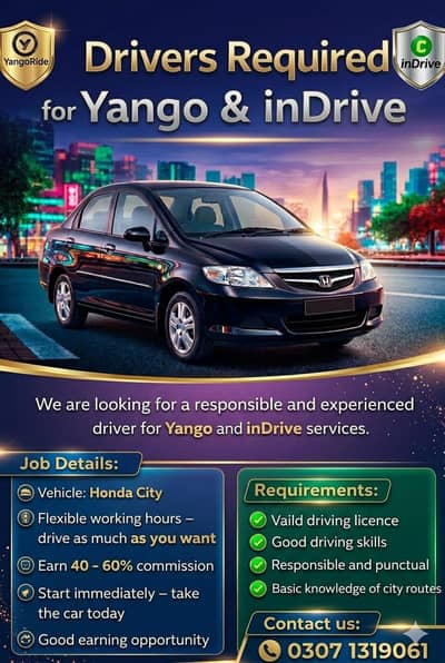 Driver Required For Yango & Indrive Cor for Rent