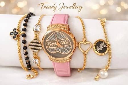 5 Pcs Antique Design Gold Plated Artificial Stones Chain Bracelet