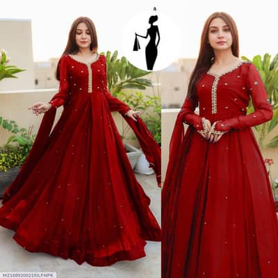 3 Pcs Women's Stitched Embroidered Maxi Suit