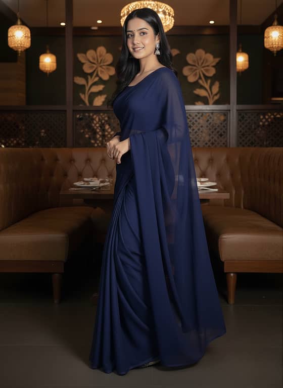 Women’s Stitched Chiffon Saree with Blouse and Petticoat – Ready-to-Wear for Girls (Chiffon, Lace Detailing)