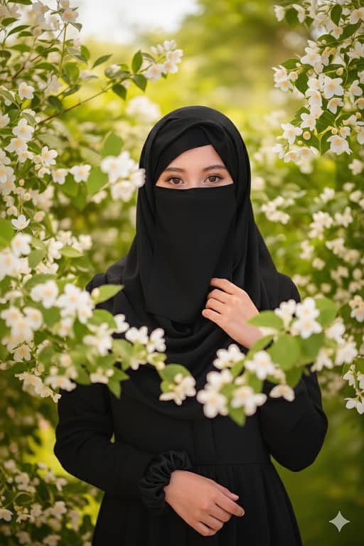 Premium Silk Scrave Set with Half Niqab Patti for Women — Silk Scarf, Half Niqab Patti, and Matching Scrunchie