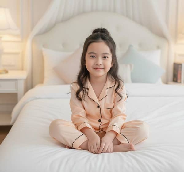 Silk Night Dress for Girls – Peach Silk Nightwear for Baby and Kids