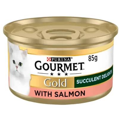 1 tins of gourmet gold succulent delight with salmon price rupees 420
