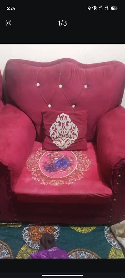 Luxury 5 Seater Red Velvet Sofa Set-Excellent Condition
