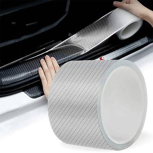 White 5D Gloss Carbon Fiber Car Door Sill Protector | Self-Adhesive Anti-Collision Guard Film