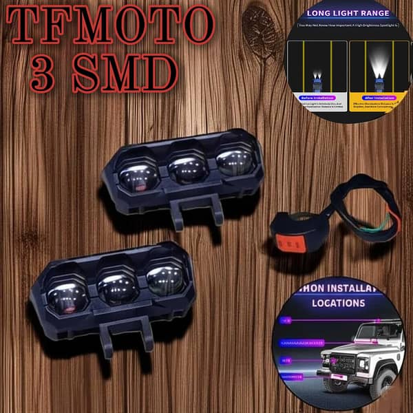 Universal TFMOTO 3 SMD Spotlight 18W + 18W: Dual-Color Beam Fog Lights with Free Switch (2-Pack)