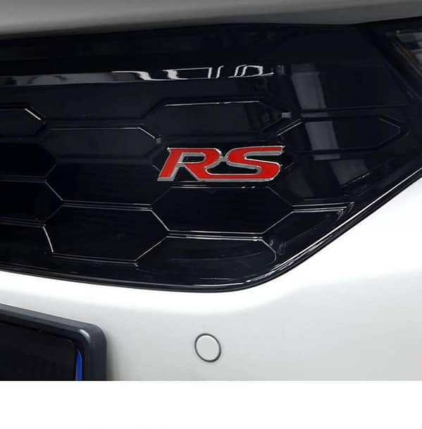 RS Car Emblem Badge – Red and Silver 3D Metal Logo for Car Grill, Trunk, or Hood