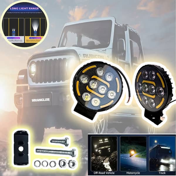8-Led Round M08 Flood Light (White/Yellow) DRL Fog Lamps for Off-Road Vehicles – 1 Pc