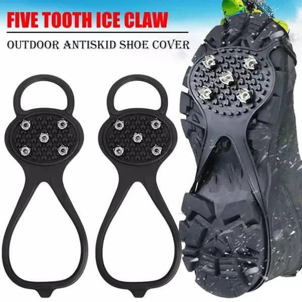 Unisex Men 5 Teeth Ice Gripper for Shoes - Crampons, Ice Cleats, Non-Slip Spikes for Snow, Hiking, Climbing, Outdoor Traction Covers