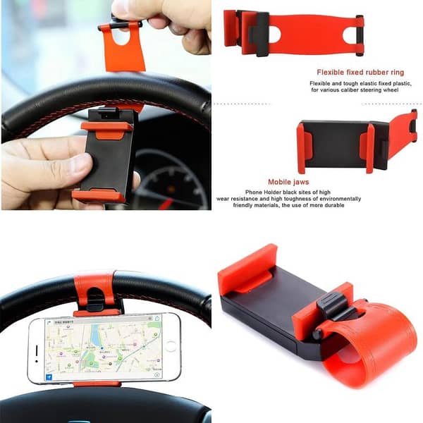 Universal Adjustable Car Steering Wheel Phone Holder – Hands-Free Smartphone Mount (1 Pc)