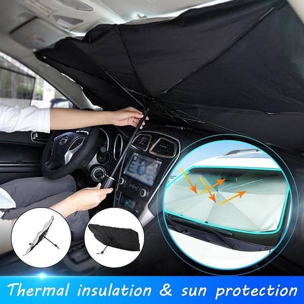 Umbrella Style Car Sunshade Curtains for Windshield and Windows - UV Protection, Adjustable Foldable Privacy Shade
