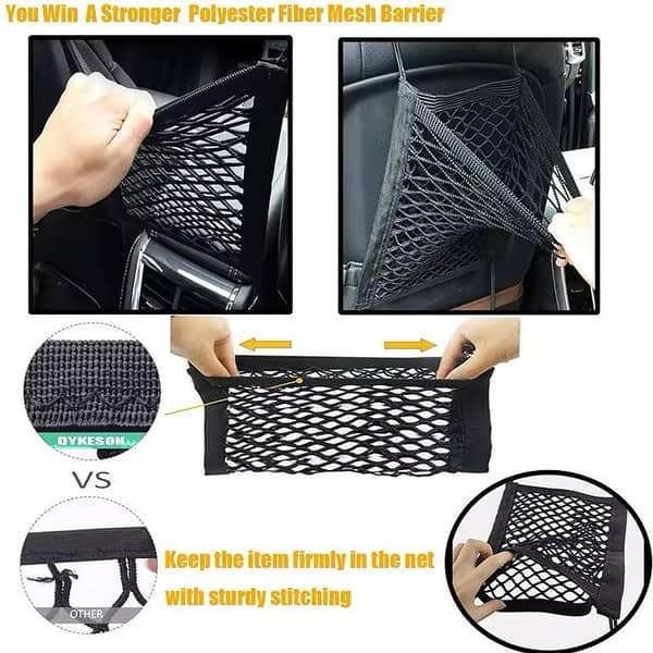 Car Storage Net Bag – Universal Stretch Mesh Organizer with Hooks for Between-Seat Use