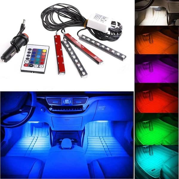 9 LED Neon Interior Light Atmosphere – Color Changing Car LED Lights, Customizable Ambient Lighting for Vehicle, Home, Bedroom, and Office, USB Powered Decorative Lights