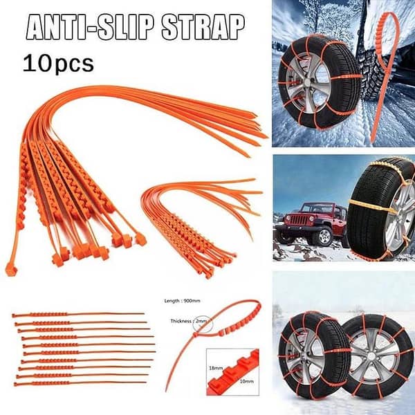 Pack of 10 Anti-Skid Snow Wheel Chains for Cars, Trucks & SUVs – Heavy-Duty Winter Tire Traction